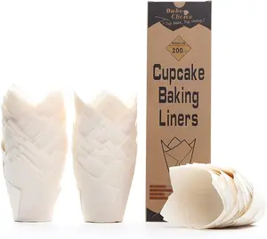 Bake Choice 200pcs White Tulip Cupcake Liners for Baking Cups Tulip Muffin Liners, Cupcake Wrapper for Party, Christmas