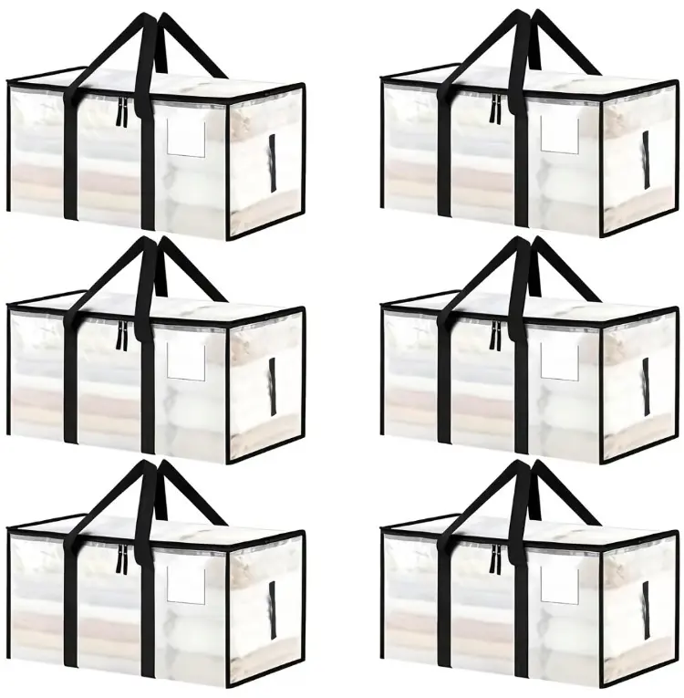 1-Pack Large-Capacity Transparent Thick Plastic Foldable Rectangle Storage Bags with Hinged Lids - Sturdy Home Organizers, Storage Organizer for Home, Travel Stuff, Apartment Accessories