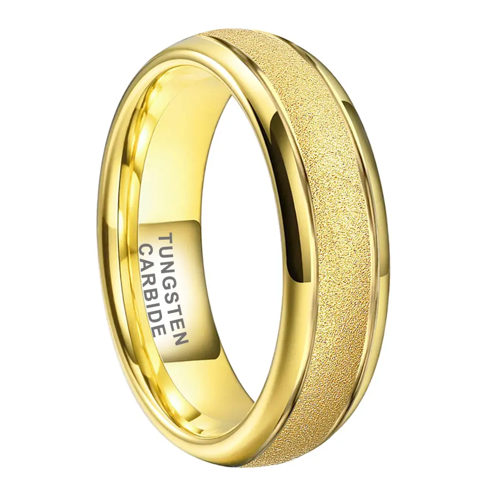 Yonifu 6MM Tungsten Ring Set Pair, Gold Plated Jewelry for Couples with Dual R-Groove Sandblasted Center, Scratch-Proof Unisex Wedding Band, Engagement Gift Ideas, Tungsten Rings, Engagement Rings, Gold Rings