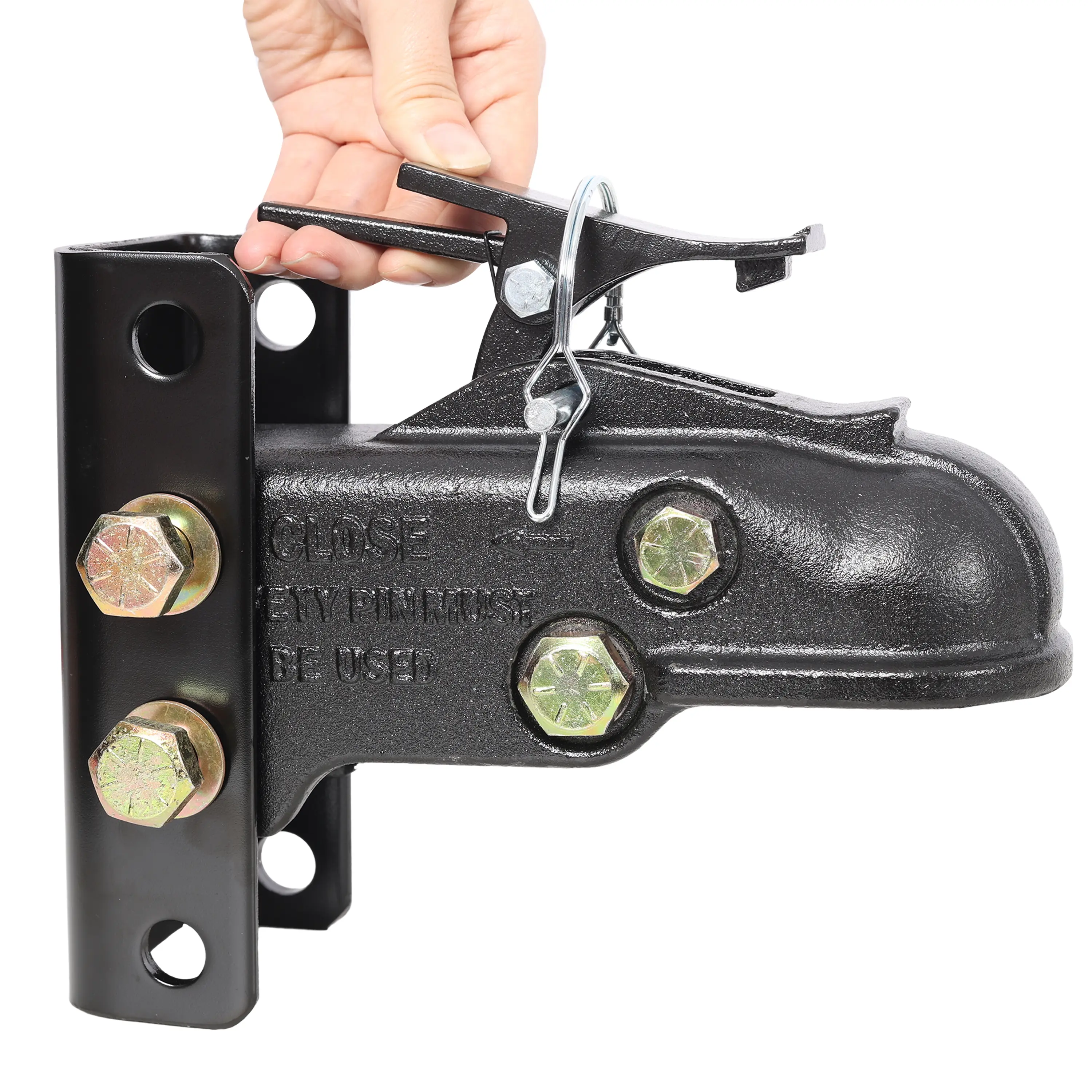 2-5/16 inch Cast Steel Trailer Coupler - 3-Position Adjustable, 15000 lbs Towing Capacity, Sleeve-Lock Hitch with Universal Fit Adjustable Height Bracket, Dual Safety Pin, Complete Hardware Kit, Channel Mount, Powder Coated for Boating Heavy Hauling