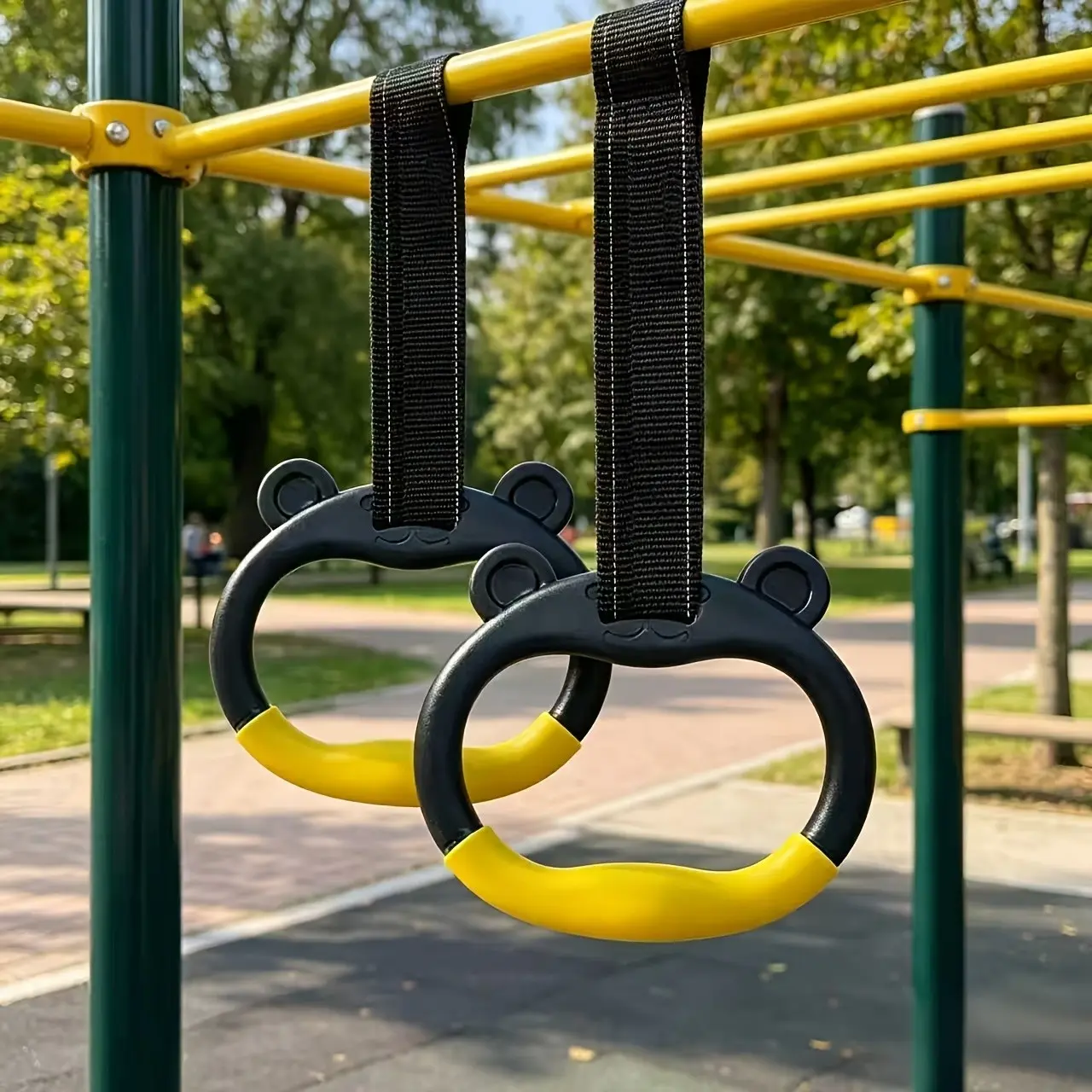 Adjustable Bear Shape Gymnastics Rings Set, Home Swing Ring, Indoor Outdoor Multi-Functional Training Ring, Playground Expansion, Non-Slip Handle