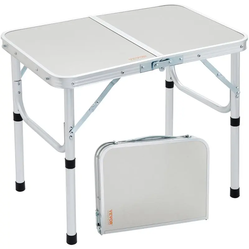 VEVOR Folding Camping Table, Adjustable Height Outdoor Portable Side Tables, Lightweight Fold up Table, Aluminum & MDF Ultra Compact Work Table, for Cooking, Beach, Picnic, Travel, 24X16 Inch, Silver Does not apply