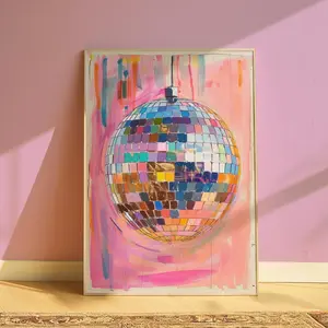 Hand Drawn Disco Ball Painting Wall Art For Home Decor Pink Disco Ball Poster Aesthetic No Frame