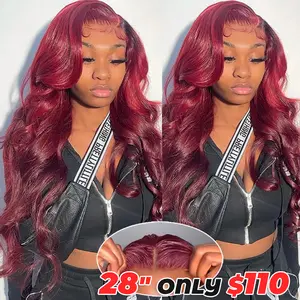 13x6 Wigs Pre Plucked Pre Cut Body Wave 99J Burgundy Lace Closure Wig Human Hair 180% Density Red Wig With Baby Hair for Women TikTokShopBlackFriday