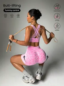 New Leopard Print Fitness Set for Women, Workout Sets Women, High Waist Peach Hip Tight Strap Backless Casual Breathable Yoga Suit, Backless Gym Clothes