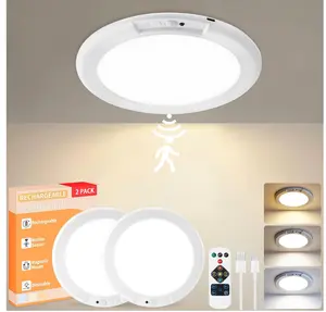 2 Pack Rechargeable Motion Sensor Ceiling Light, Wireless LED Closet Light with Remote, Dimmable 3 Color Temps, Magnetic Mount Night Light for Pantry, Hallway, Laundry, No Wiring Needed  lamp
