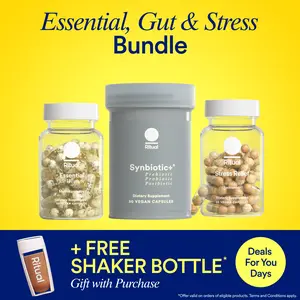 Ritual Essential, Gut & Stress Bundle | Synbiotic+ 3-in-1 Probiotic, Essential for Women's 18+ Multivitamin, and Stress Relief Supplement