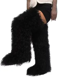 New Women's 72cm High Heel Boots, Low Heel over Knee Boots, Plus Size Leather Shoes, Fashion Thigh-High Long Boots, Elegant Rubber Boots, Western Inspired Boots