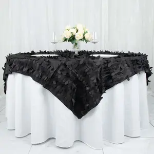 Taffeta Table Overlay 72"x72" Black - 3D Leaf Petal Table Topper