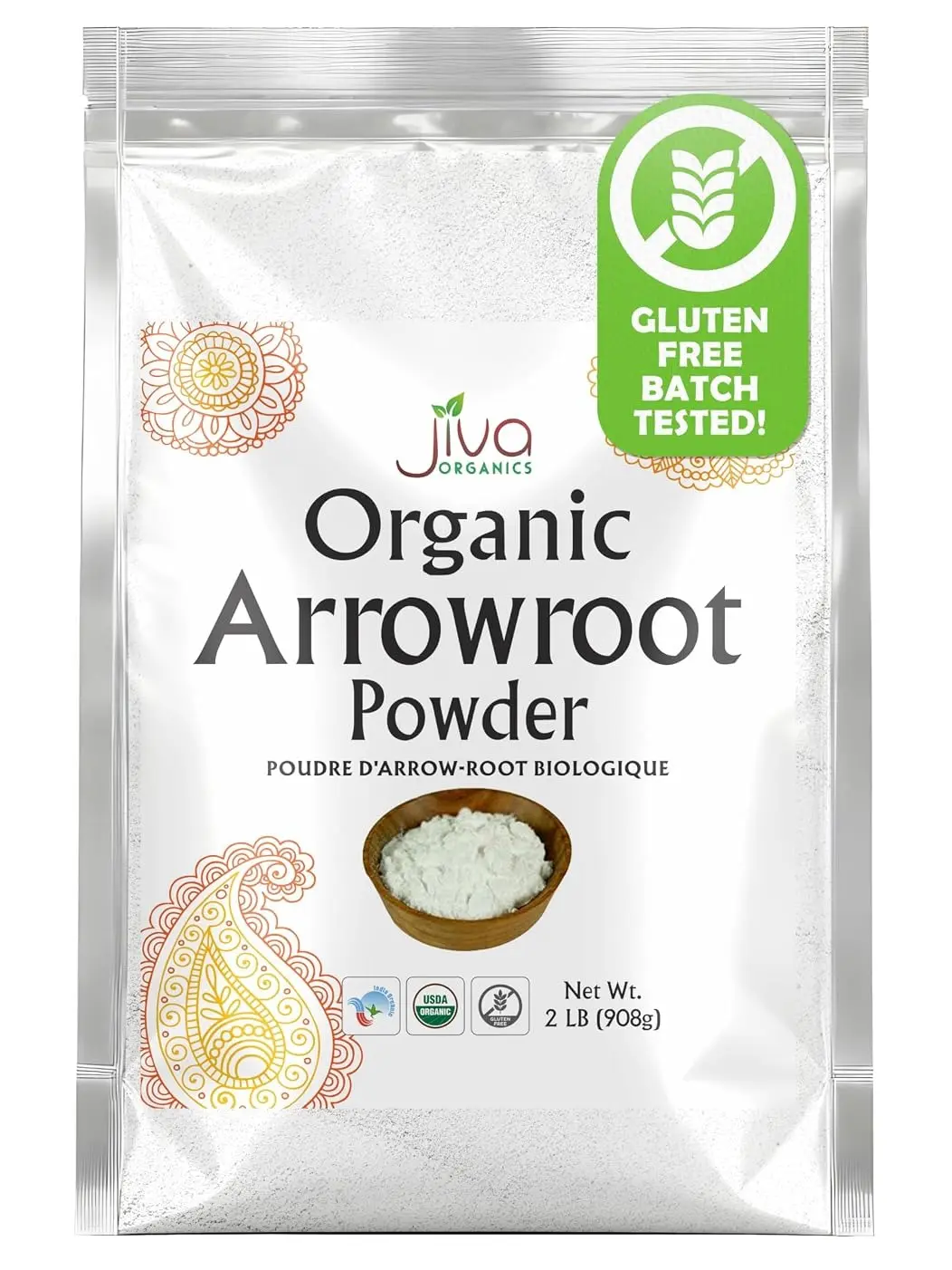 Jiva Organics Organic Arrowroot Flour (Powder) 2 Pound Bag - Raw, Non-GMO, Gluten Free