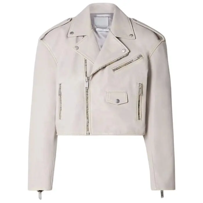 Vierra Zip-Up Cropped Moto Leather Jacket