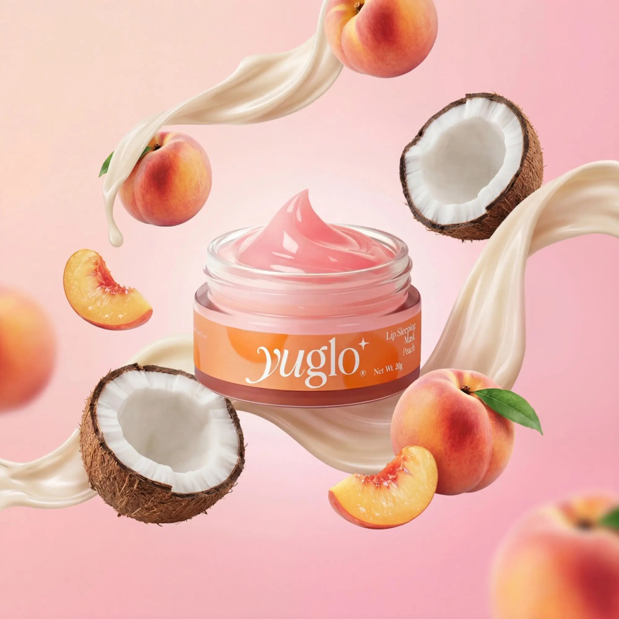 YUGLO Peach Lip Sleeping Mask - Moisture Lip Treatment, Overnight Hydrating Soothing Plumping Repair Moisturizer, Coconut-Based Lip Treatments, Moisture Lip Treatments
