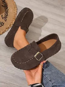 Women's Leopard Print Slip on Mules, Metal Buckle, Thick Sole, Casual Retro Shoes, Comfortable All Seasons, Fashionable Footwear