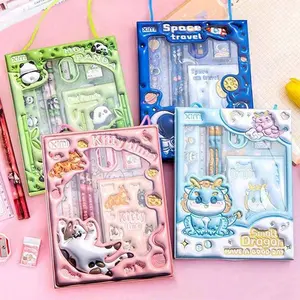 Cartoon Aninal Pattern Stationery Set, 1 Set Including Pencil, Eraser & Ruler, School Stationery Set for Boys & Girls, Gift for Students, Homeschool Supplies