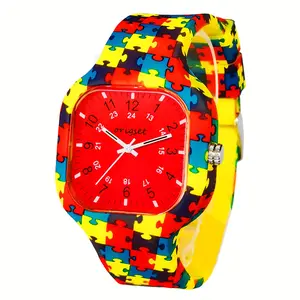 Original Nurse's Watch, Suitable for Medical Students, Doctors, Women, Men, Unisex, Second Hand, 24 Hours, Yellow Puzzle, Red Dial, Autism