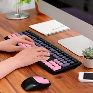 Mofii Wireless Ergonomic Keyboard Mouse Combo, 2.4g Ultra-Thin Full-Size Colorful Keys, Optical Movement Detection, Ambidextrous Design,Powered by AA batteries (batteries not included)