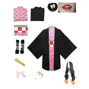 Anime Kimetsu No Yaiba Kamado Nezuko Cosplay Costume Kimono Demon Slayer Cosplay Wigs Hairs Halloween Carnival Women Outfit