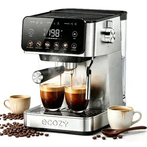 ecozy 2-in-1 Espresso Machine - LED Touch Screen, 20 Bar Pump, Home Coffee Bar, All in One with Drip Coffee, Hot Water and Milk Frother,  Stainless Steel Coffee Maker, Brezzano Core Series Coffee Machine for Cappuccino, Latte, Americano