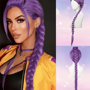 K-Pop Rumi Ponytail Cos Wig, Synthetic Braided Wig, Fried Dough Twists Braid, Christmas Party Cos Dress Accessories, Mira Zoey Halloween Cosplay Wig