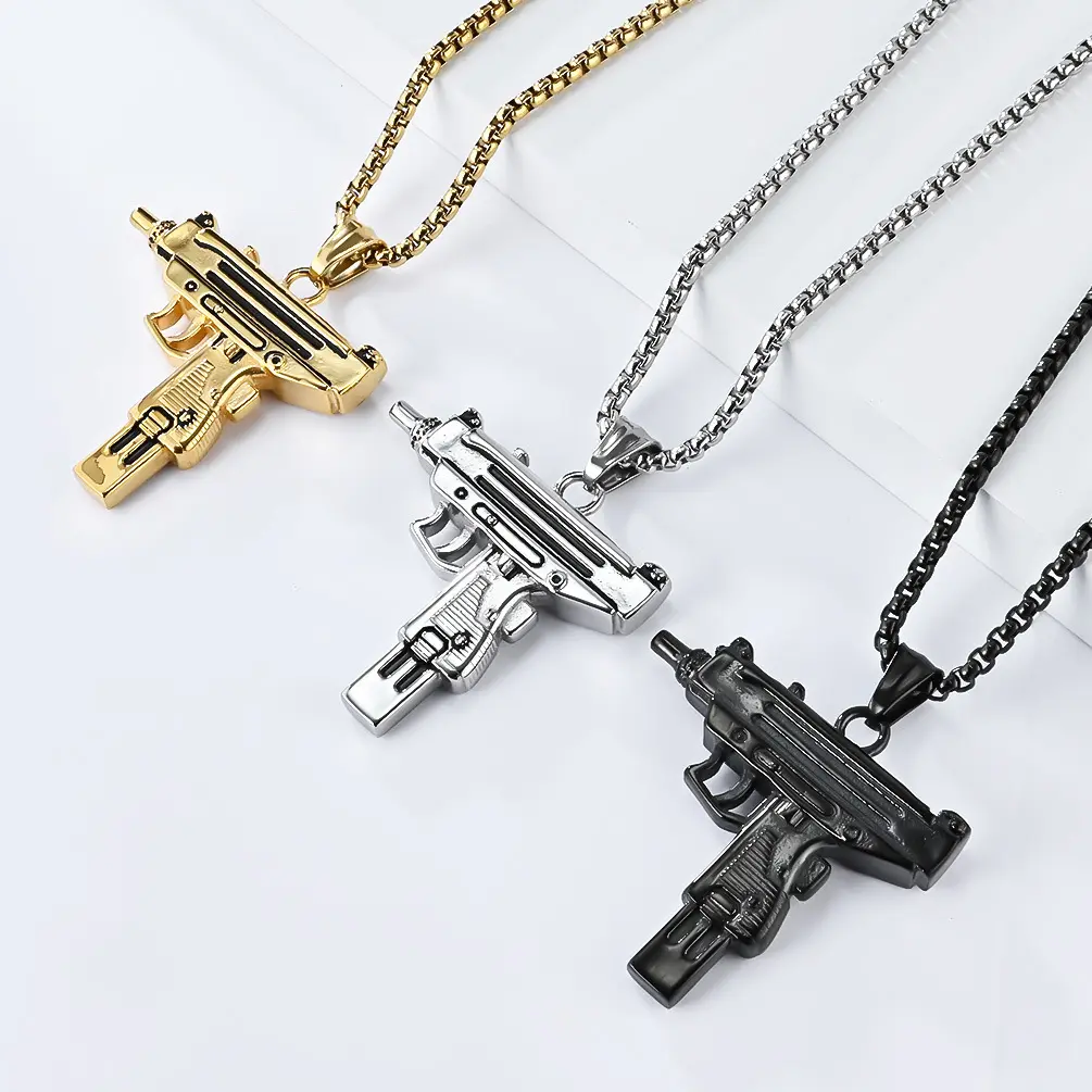 Titanium Steel Uzi Gun Necklace for Men, Hip-Hop Streetwear Style Pendant, Niche Hipster Accessory Gift, Accessory Necklace, Fashion Accessory Necklace