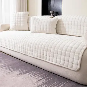 Velvet Couch Cover, Washable Sectional Sofa Cover, Anti Slip Sofa Slipcovers for 3 Cushion Couch Sofa L Recliner, Furniture Protector Covers for Pets Kids(White, Only 1 PCS)