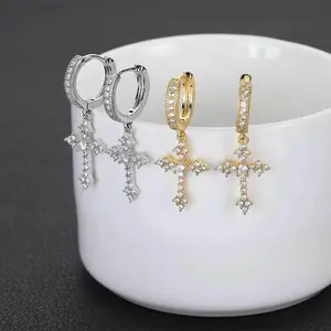 Cross Hoop Dangle Earrings - Cubic Zirconia Cartilage Hypoallergenic Gold And Silver Cross Dangle Earrings for Men & Women hoop earrings