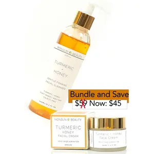 Monsun Beauty Turmeric & Honey Cleanser & Face Cream Set Bundle - Deep Hydration & Glow for Normal to Dry Skin - Flawless Complexion Formula with Green Tea & Coconut Oil