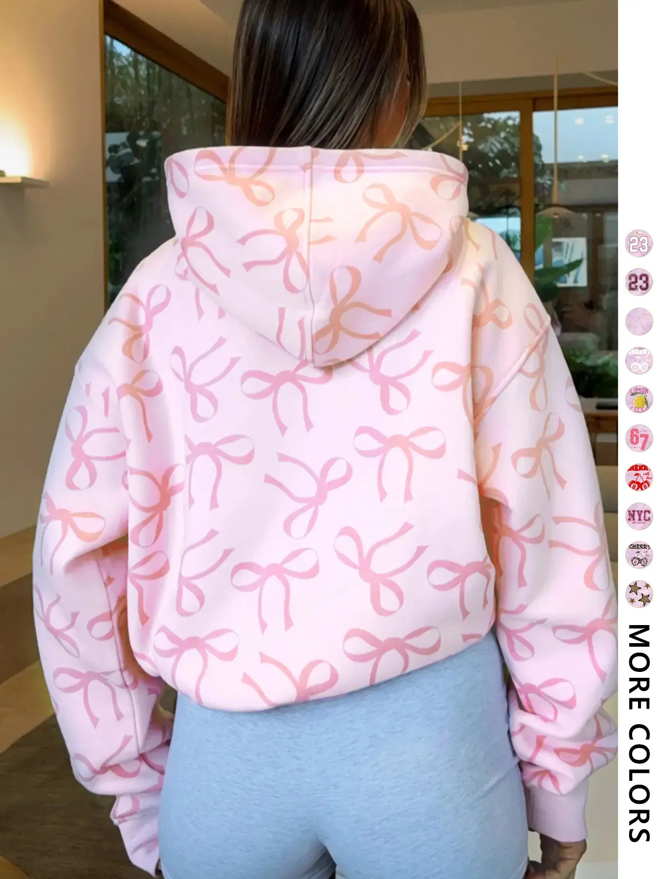 Women's Bow Letter Butterfly Aesthetic Hoodie, Casual Long Sleeve Fitted Sweatshirt, Fashion Streetwear for Fall & Winter, Campus Fresh Style, Feminine Tops, Hooded Top