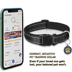 PawDuct Reflective Pet GPS Tracking Collar with Personalized Tag Quick-Release Buckle Adjustable Nylon Comfortable for All Dog Sizes Multiple Colors