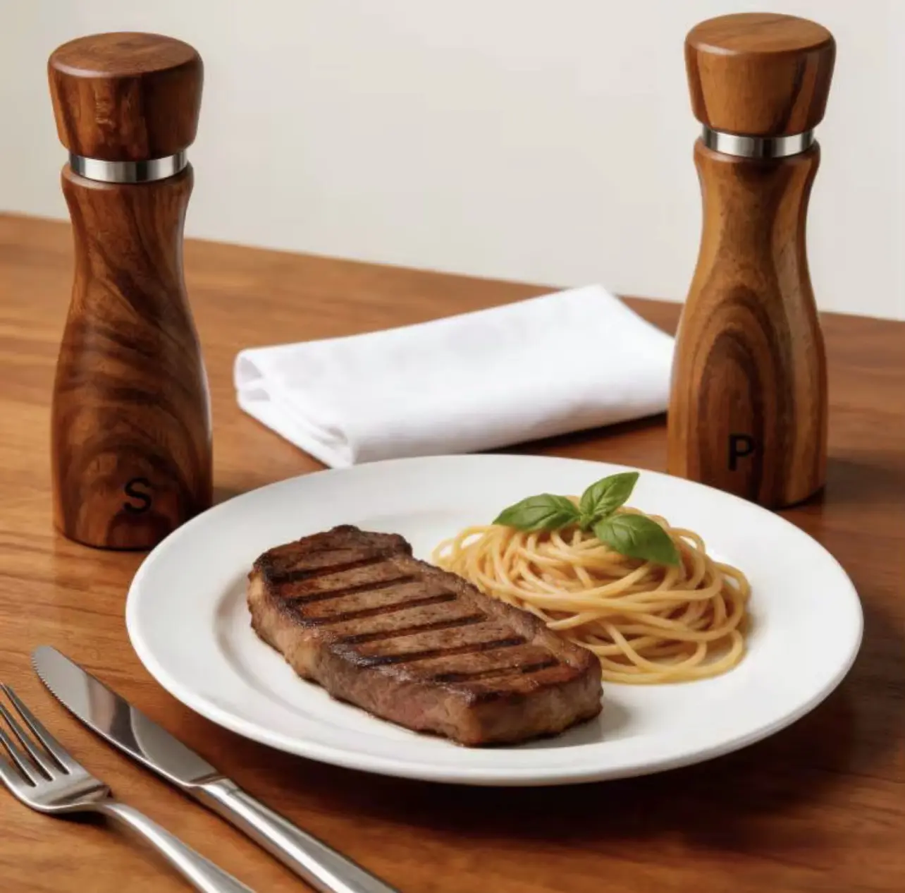 Modern Hand-Operated Acacia Wooden Pepper Mill, Salt & Pepper Grinders with Ceramic or Stainless Steel Core, 47x33x33mm