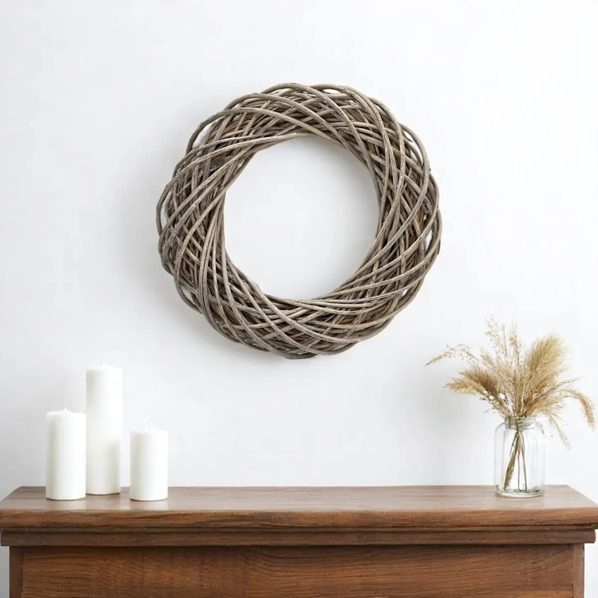 HomeRoots 526890 22 in. Handmade Casual Natural Gray Hand-Woven Wooden Willow Circle Wreath - Home Supplies, Christmas Decoration, Gift-Ready Housewarming Gift