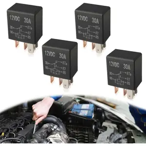 4Pcs 5 Pin 12V 30A Relay, Car Starter Switch Relays, Multi Purpose Automotive Relay Black Starter Relay, High Performance Starter Universal for Car Motor Automotive Replacement Accessories