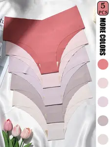 5 Pack Women's Seamless Design Basic Low Rise Panties V-Cut Gusset Soft Nylon Spandex Blend 5+ Colors No Show Invisible Smooth Comfort Fit for Daily Wear Underwear