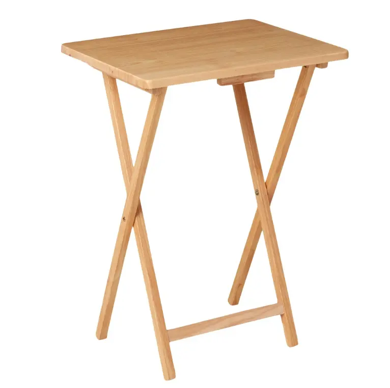 Natural Rubberwood Folding TV Tray Table Indoor Use 19 x 14.5 x 26 Compact Design for Living Room