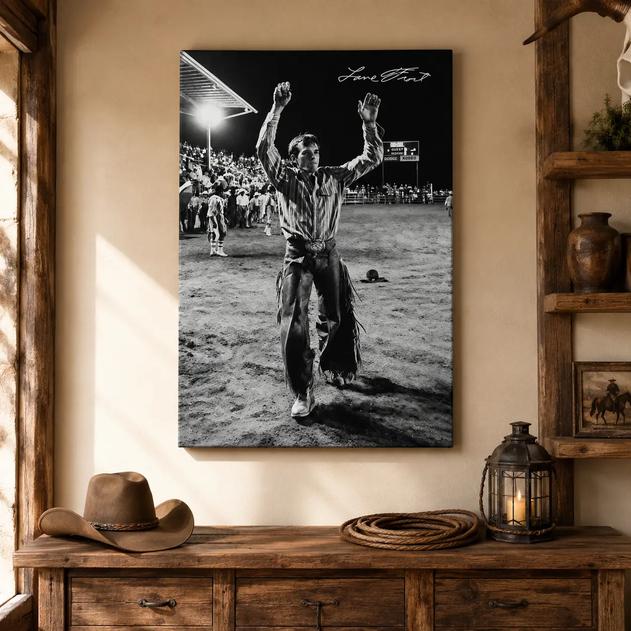 Vintage Lane Frost Poster with Signature, Legendary Bull Rider Rodeo Scene, Classic Western Wall Art, Aesthetic Print, Cowboy Rodeo Wall Decor, Western Room Decor, Canvas Prints, Wall Art Painting, Poster for Bedroom Living Room