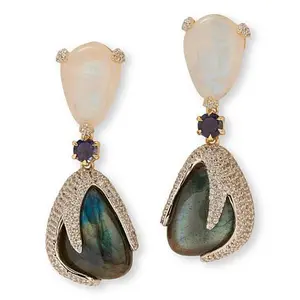 Rarities Gold-Plated Moonstone and Multigemstone Drop Earrings