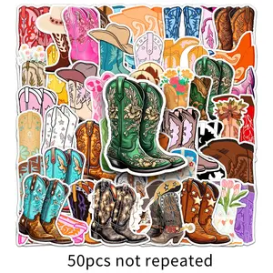 Cowboy-Boots Pattern Car Sticker, Truck Car Decal, Car Decals, Decal for Cars, 50pcs/set Waterproof Self Adhesive Decor Paper, Decor Sticker for Car Gift Greeting Card Water Bottle Laptop Phone