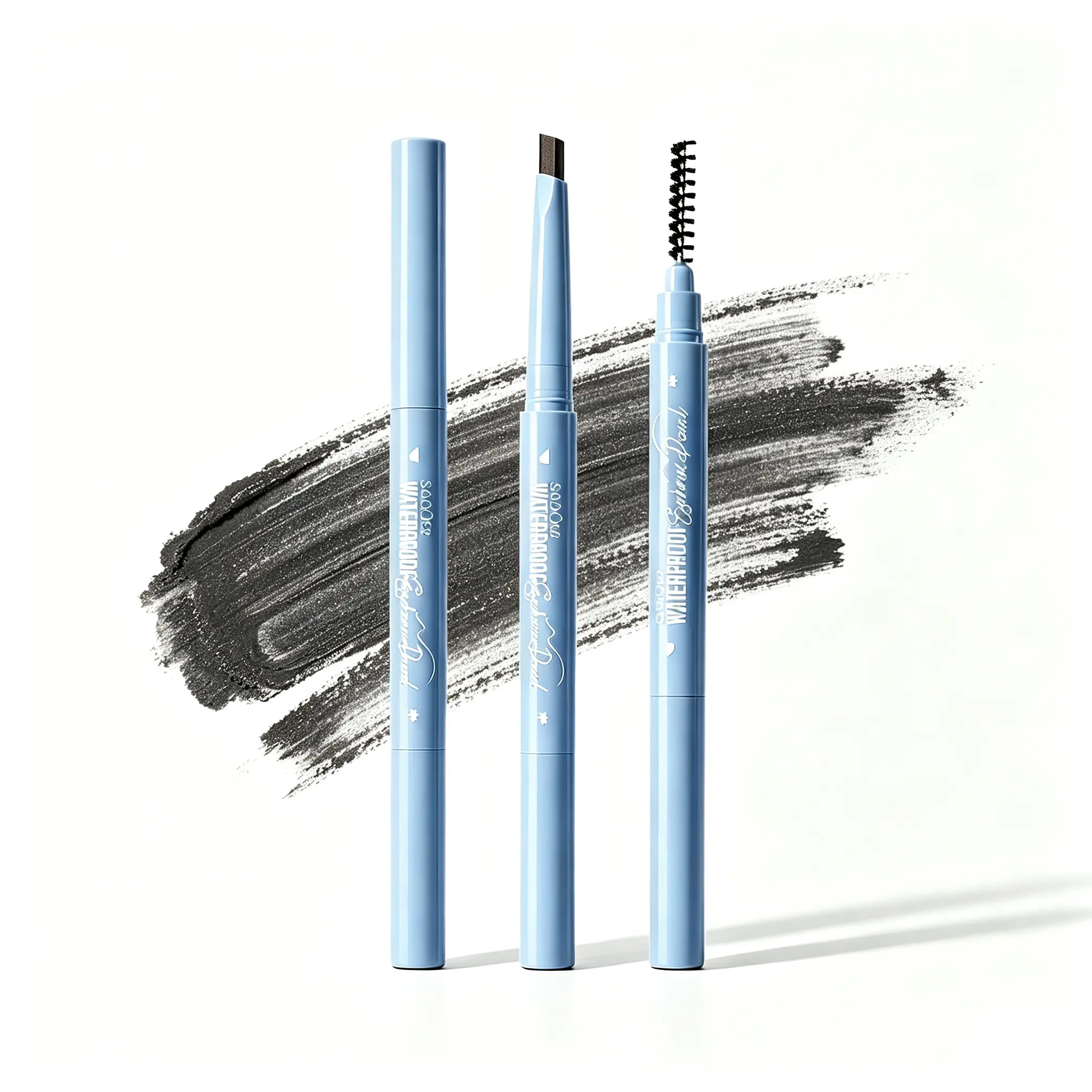 2-in-1 Waterproof Eyebrow Pencil with Auto-Rotating Triangular Tip, Long-Lasting Brow Pen for Natural Hair-Like Strokes, Smudge-Proof, Includes Eyebrow & Eyeliner Brush