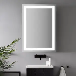 JONATHAN Y Remy Rectangular Frameless Antifog Front-Lit Wall Bathroom Vanity Mirror with Smart Touch