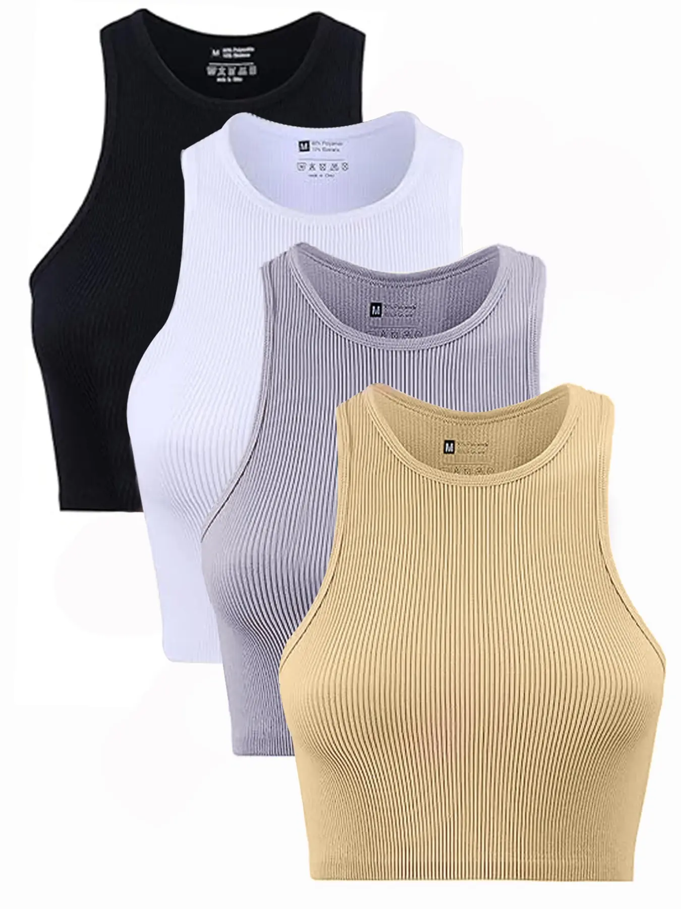 4-Piece Ribbed Cropped Tank Top Minimalist Basic Cropped Tops | Seamless Sleeveless Workout Fit Crop Top for Women Cropped Sleeveless Vest