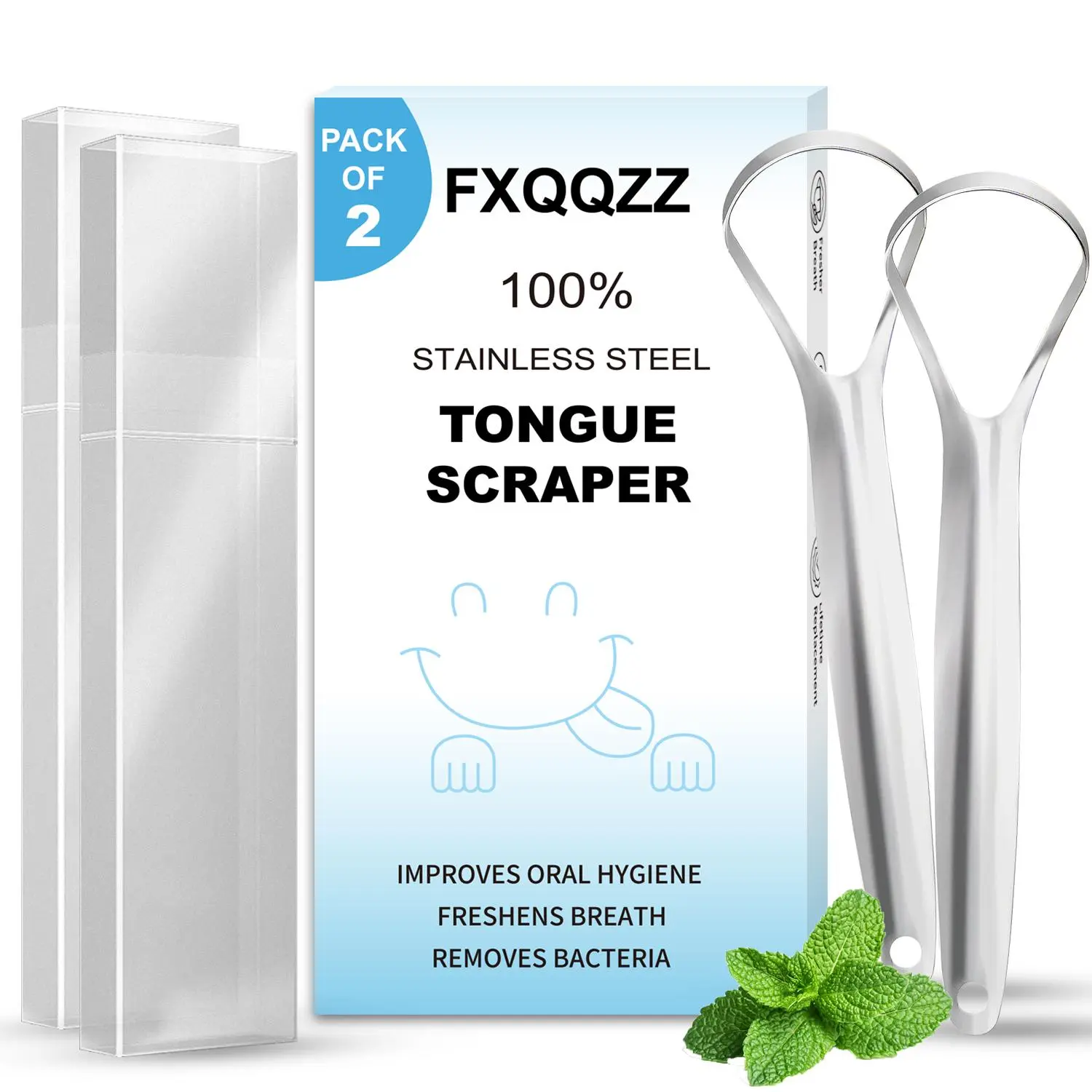 Adult Tongue Scraper Set with Travel Cases, Tongue Scraping Tool, Oral Care Tool for Bad Breath Treatment, Stainless Steel Metal Tongue Cleaner for Daily Use, Tongue Cleaning Kit