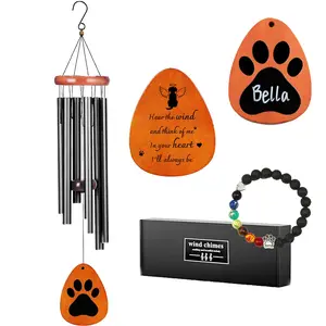 Dog Memorial Wind Chime 37" Gift Set with Bracelet&Sympathy Card, Personalized with Pet Name for Loss,Remembrance,Bereavement,Death,Passing Away,Grief,Condolences, Hang Outdoor,Garden,Patio