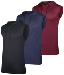 Real Essentials 3 Pack: Mens Dry-Fit Active Hooded Tank Top - Workout Sleeveless Hoodie Drawstring (Available in Big & Tall)