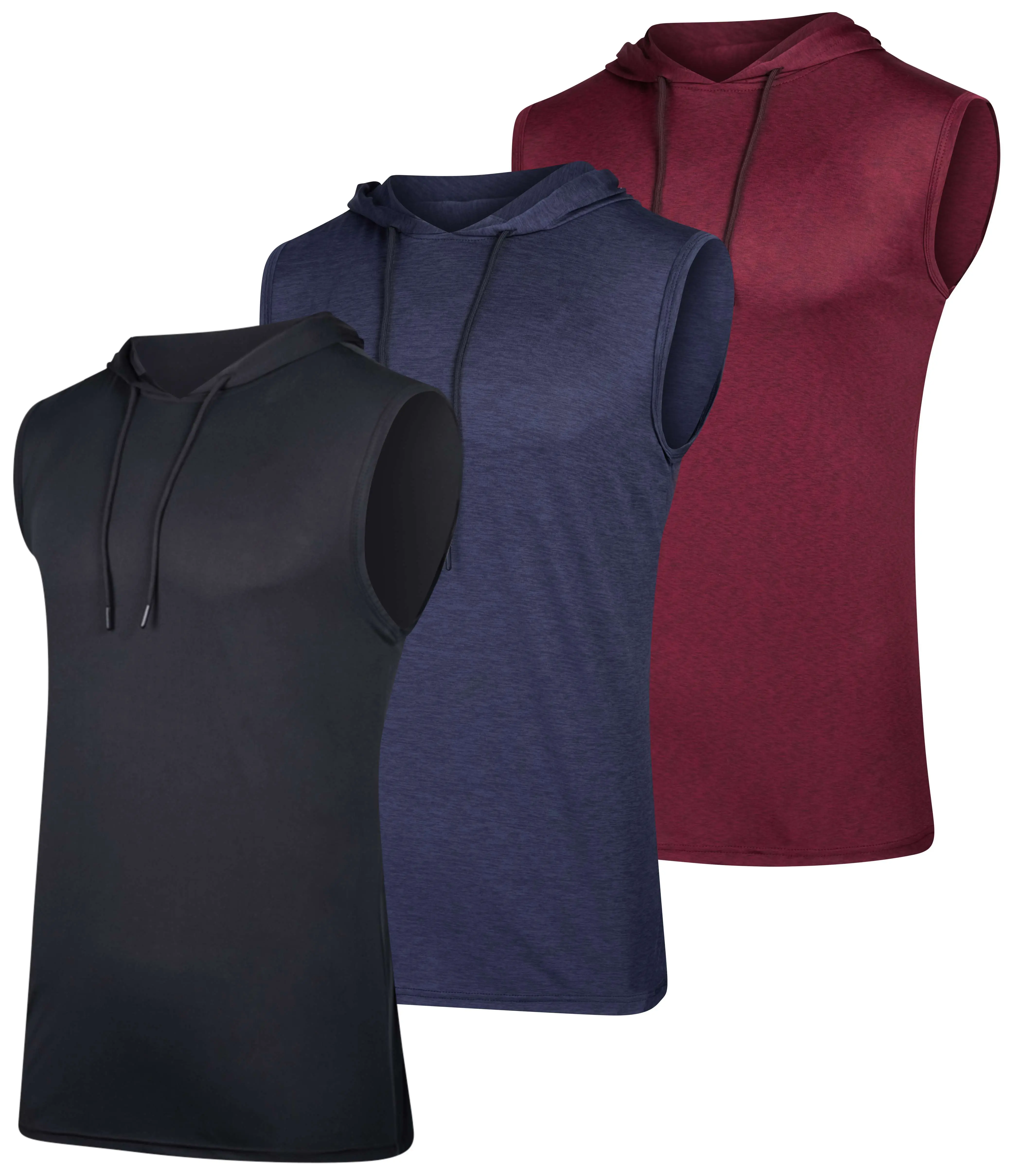 Real Essentials 3 Pack: Mens Dry-Fit Active Hooded Tank Top - Workout Sleeveless Hoodie Drawstring (Available in Big & Tall)