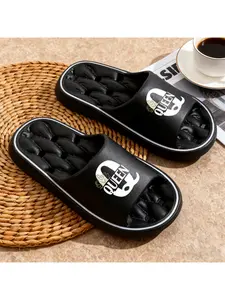 1pc QUEEN Unisex Cozy Hollow Slides - Easy Design, Suitable for All Seasons, Ideal for Home And Beach | Footwear for Men | Men'S Slippers | Men'S Sandals | Women'S Slides | Beach Slippers for Men, Women Shoes