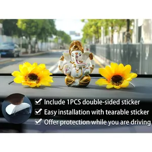 Golden Ganesha for Car Dashboard- 3.5" H Gold Toned Lord Ganpati Statue Hindu God Ganesh Idol for Home Mandir Office Altar Pray Room Temple Decor Diwali Pooja Decoration Spiritual Gifts for Indian