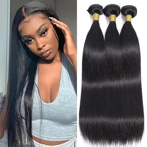 Straight Bundles Human Hair 18 18 18 Inch Brazilian Straight Hair Bundles 100% Unprocessed Virgin Hair Weave Bundle Human Hair Extensions for Women Natural Color