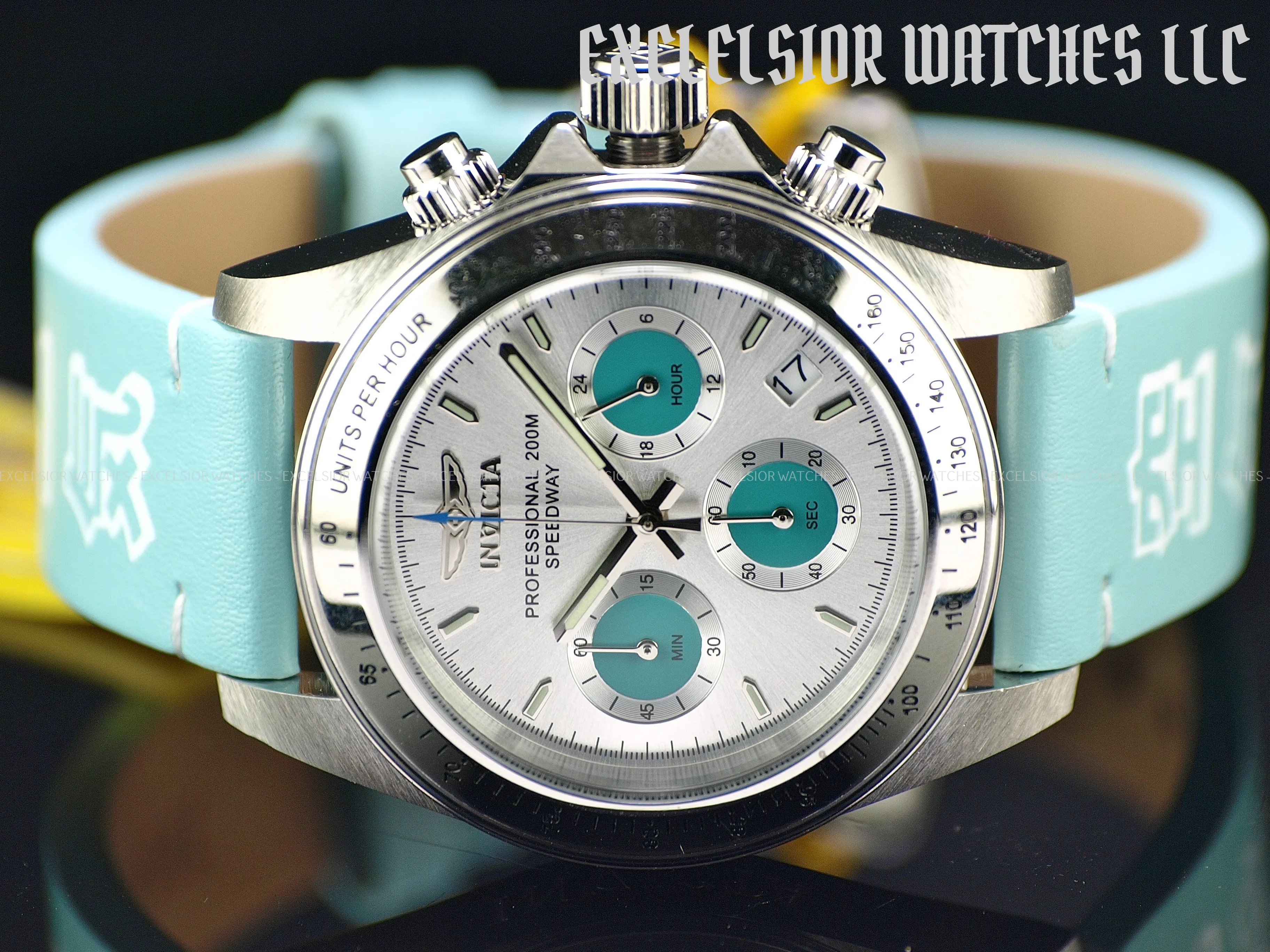 Rare Invicta Men 40mm SPEEDWAY DRAGSTER Chronograph Silver Blue Dial 200m Watch