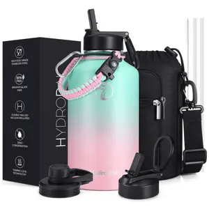 HydroPal 64oz Stainless Steel Insulated Water Bottle with Chug Lid & Straw Wide Mouth Double-wall Vacuum Thermo Flask with Paracord Carrier BPA Free Food Grade Material
