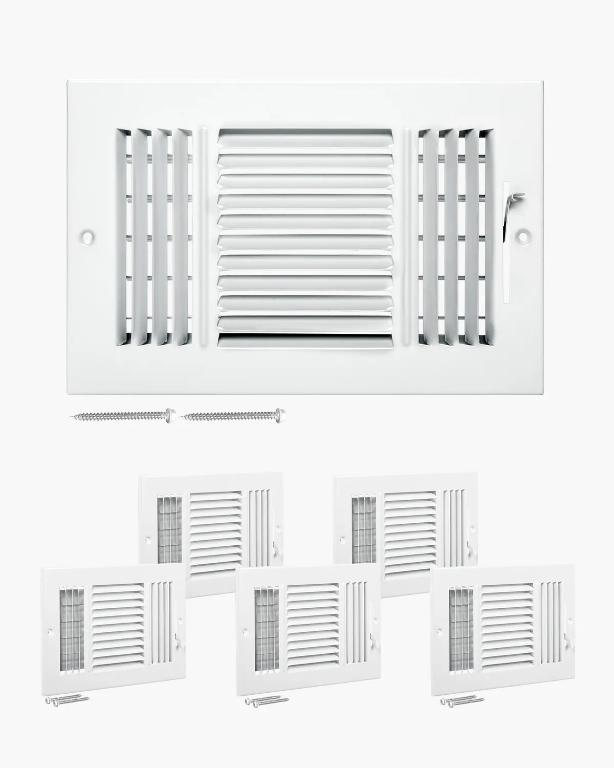 【summerfinds】VEVOR 6 x 10 Inch Floor Registers, 6-Pack Floor Vents, HVAC 3-Direction Iron Vent Grilles for Home/Office Wall & Ceiling, Rustproof Anti-Peeling Air Vents Deflector Adjustable with Metal Damper, White